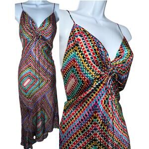Allsaint Alexia Lucia Rainbow Silk Midi Slip Dress Womens Sz 4 Boho Eclectic